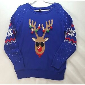 Ugly Christmas Sweater Cool Rudolph w Pom Poms‎ XL Holiday Party